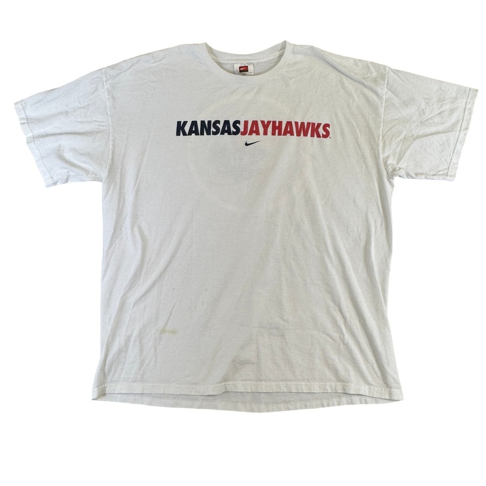 Vintage Nike Kansas Jayhawks T-Shirt Mens XXL White Short Sleeve Graphic Tee
